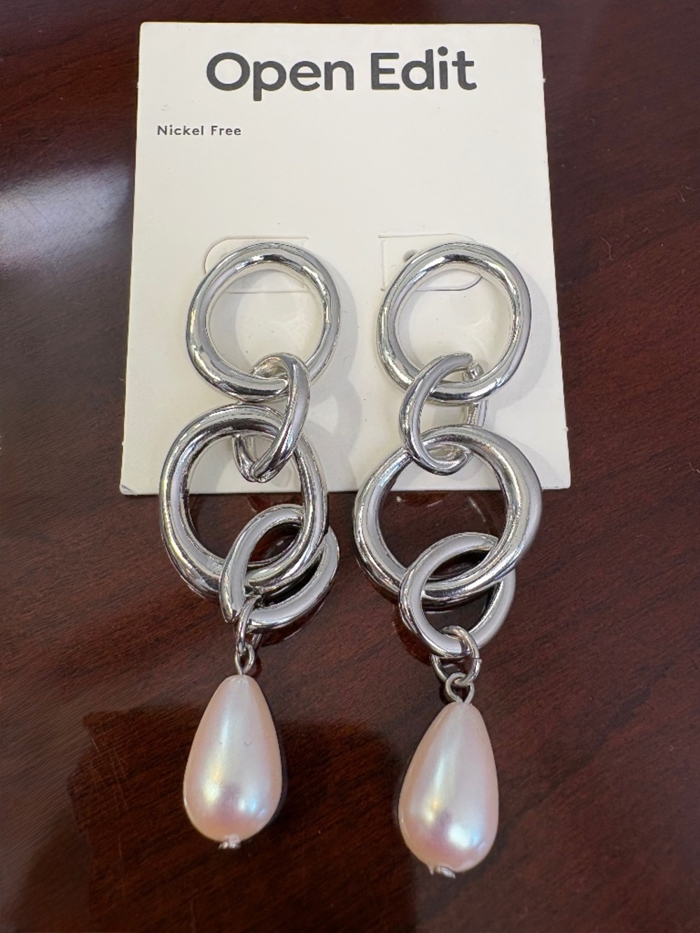 Open Edit Silvertone Dangle Earrings with Pearls